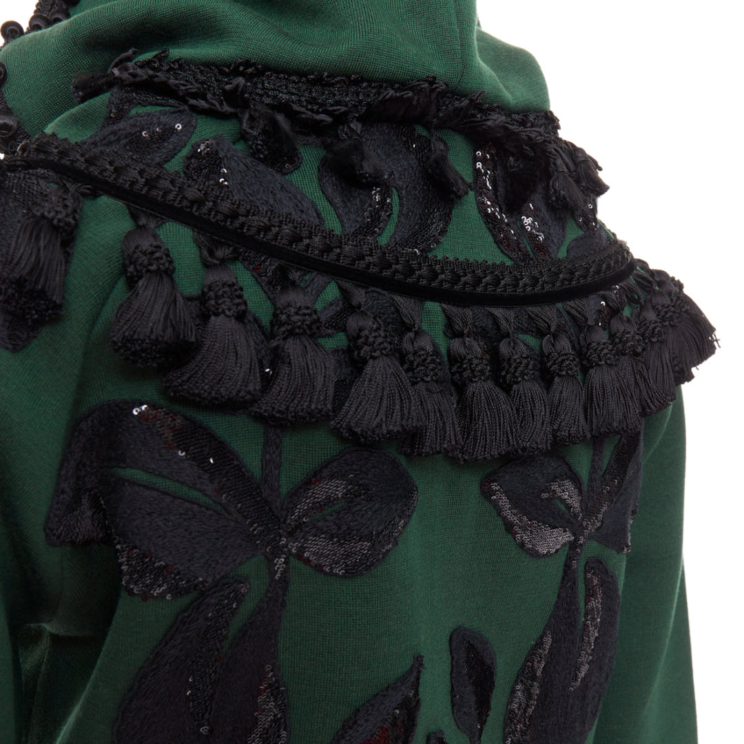 rare MARC JACOBS 2016 green tencel cashmere tassel floral embroidery hoodie XS