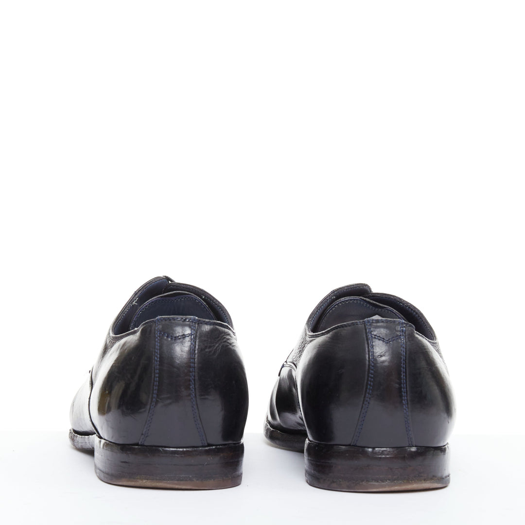 DOLCE GABBANA black hard leather perforated toe brogue loafers UK7 EU41