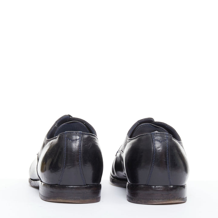 DOLCE GABBANA black hard leather perforated toe brogue loafers UK7 EU41