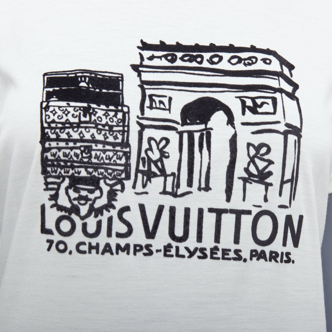 LOUIS VUITTON white Arc de Triomphe felt print tshirt  S