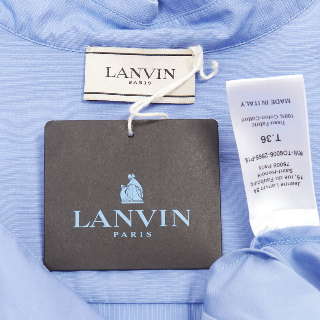 LANVIN sky blue cotton poplin high low collared half sleeve cropped shirt FR36 S