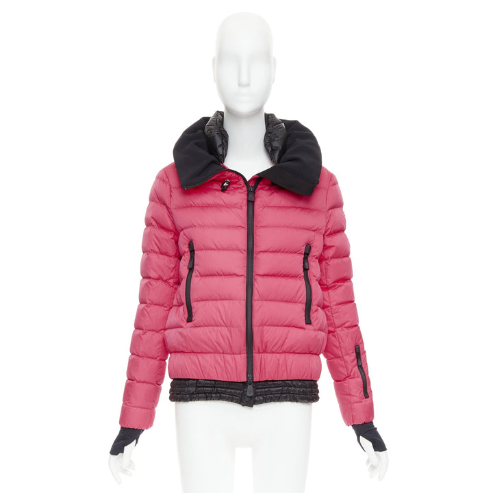 MONCLER Grenoble pink nylon black trim down filled puffer ski jacket Sz1 S