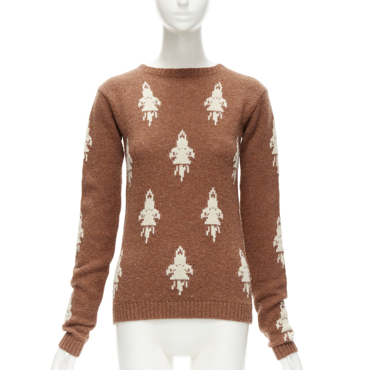 Female mannequin wearing Prada by Miuccia Prada 2015 Brown Wool Women Sweater in Size IT36 | Available at JHROP