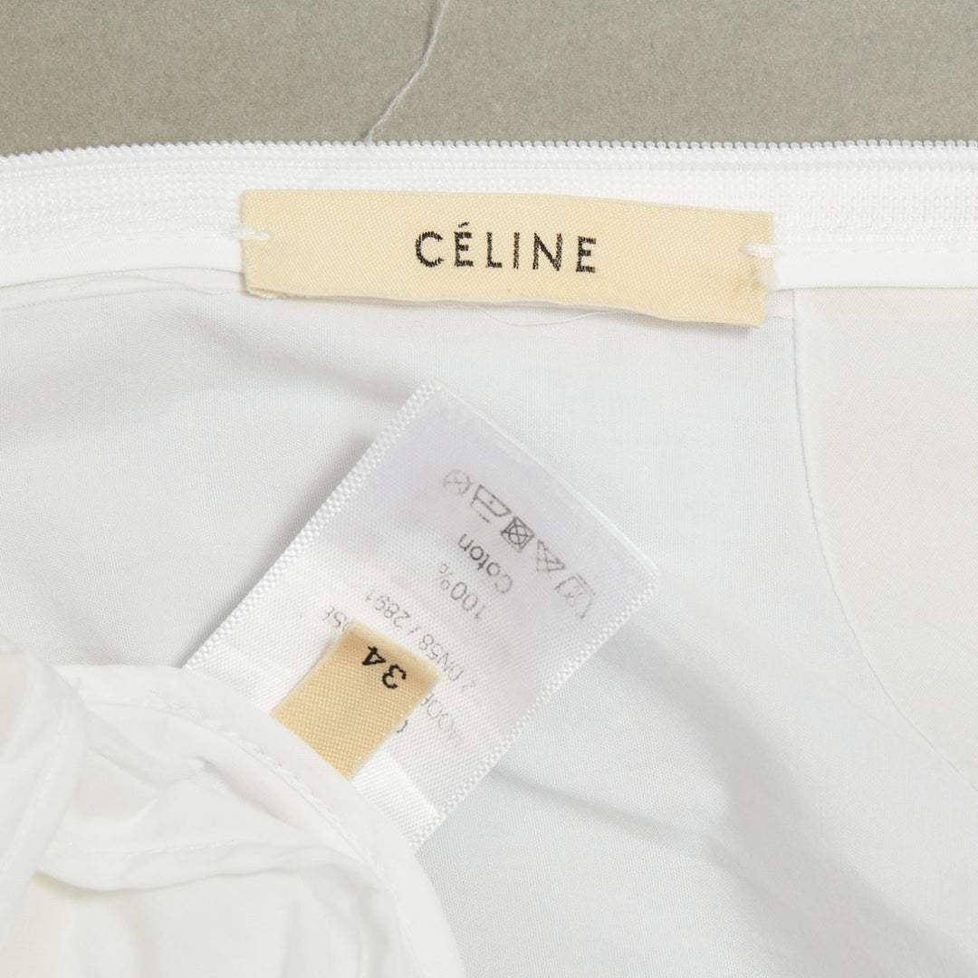 CELINE Phoebe Philo 2016 Reinforced Tape Trim white cotton peplum top FR34 XS