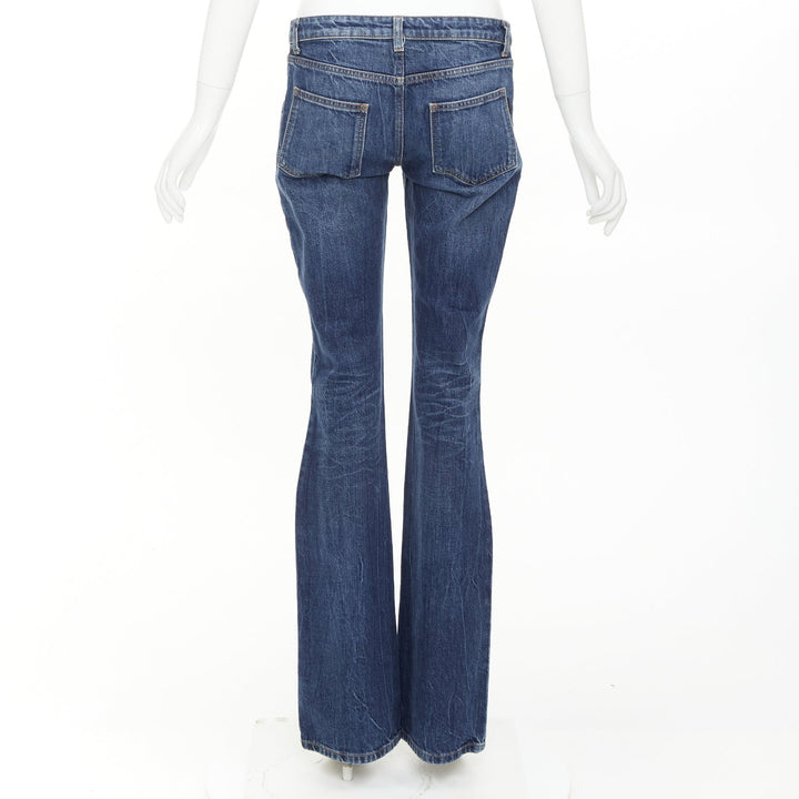 SAINT LAURENT 2018 blue washed denim patch pocket mid waist flare leg jeans 27"