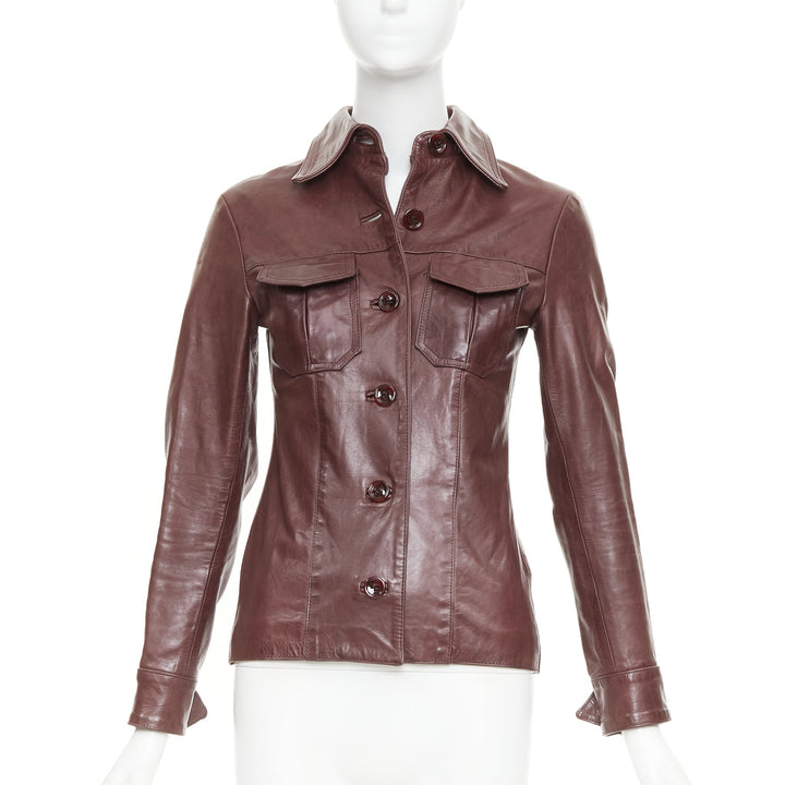 JILL STUART burgundy leather button up fitted leather utility jacket XS