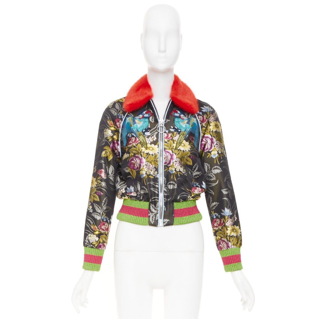 GUCCI 2016 Runway floral jacquard mink fur collar bomber jacket IT38 XS