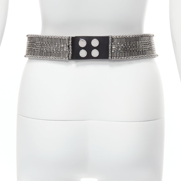 CHRISTOPHER KANE 2023 silver dangling chain black leather statement waist belt S