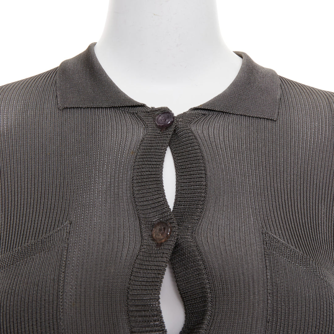 GIANNI VERSACE 1997 Vintage grey ribbed Medusa buttons military top