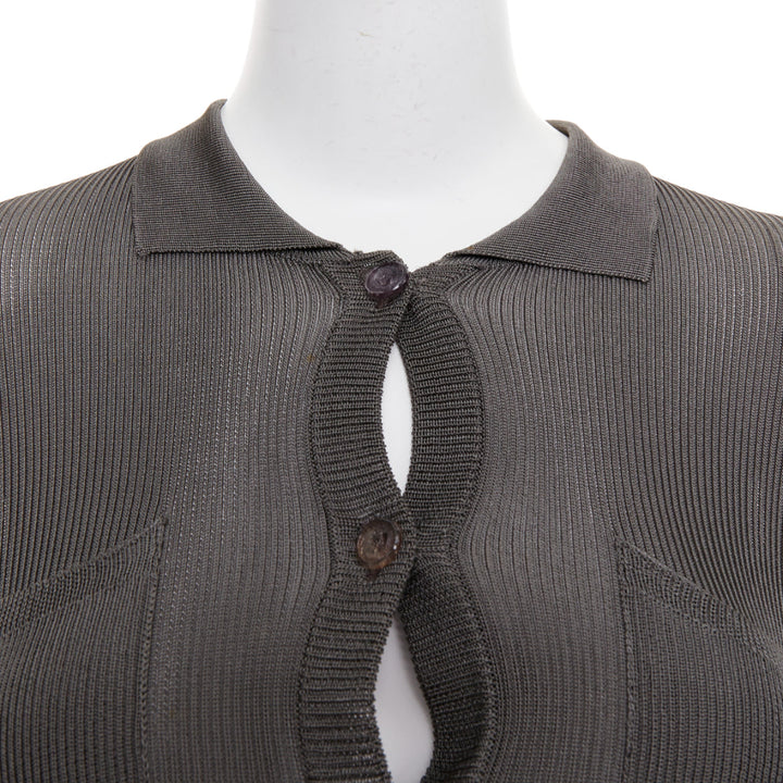 GIANNI VERSACE 1997 Vintage grey ribbed Medusa buttons military top