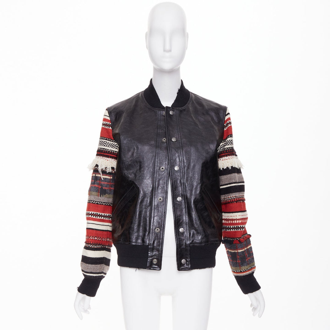 SAINT LAURENT 2017 Heaven ethnic embroidered sleeves calf leather bomber FR38 M
