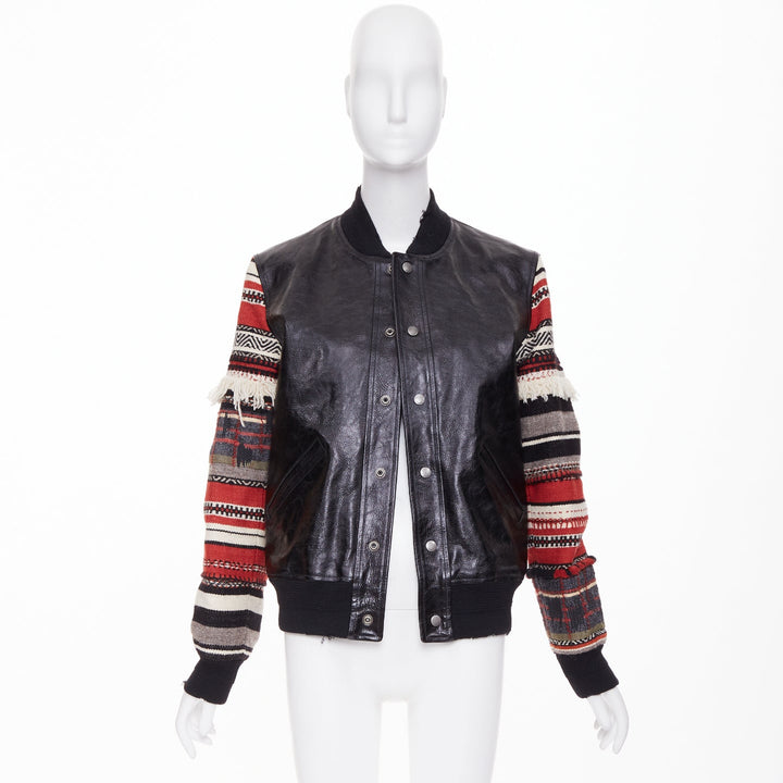SAINT LAURENT 2017 Heaven ethnic embroidered sleeves calf leather bomber FR38 M