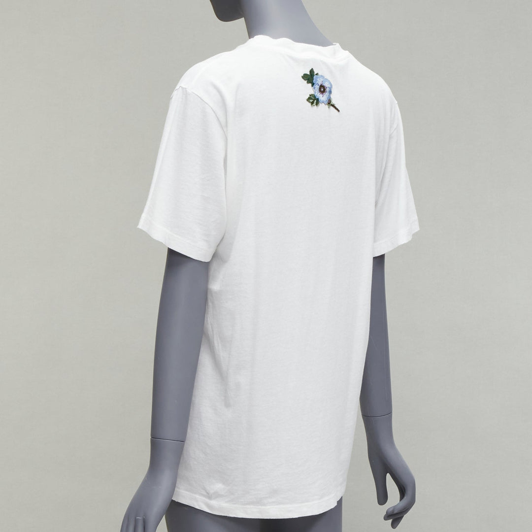 GUCCI cream logo print distressed cotton-jersey crew neck tshirt IT36 XXS