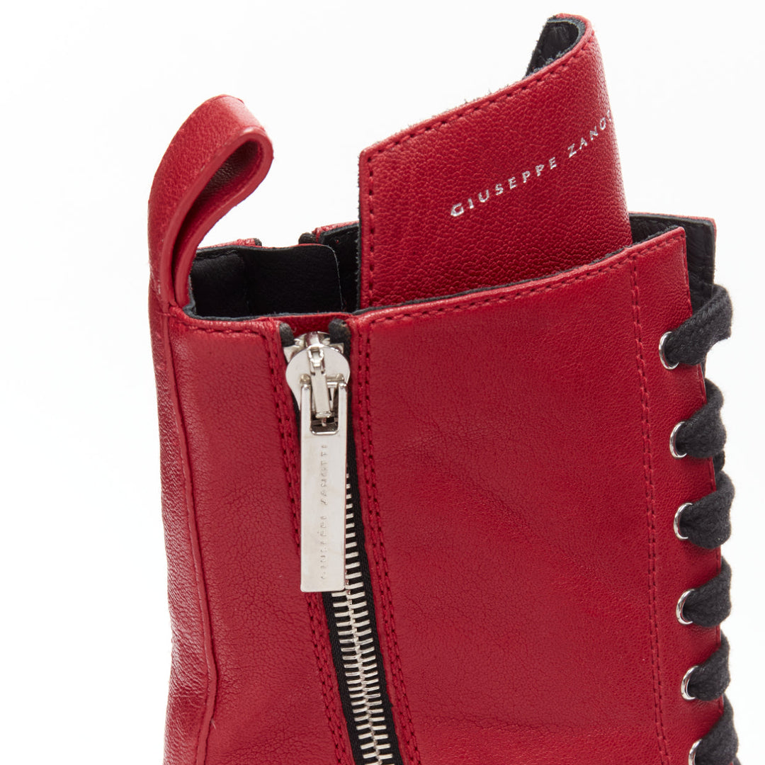 GIUSEPPE ZANOTTI Apocalypse red leather side zip combat boots EU39