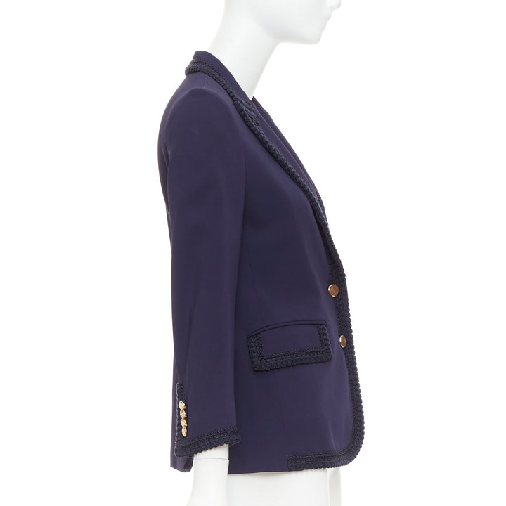 GUCCI 2019 Passimentarie Trim Cady navy embroidery military blazer IT36 XXS