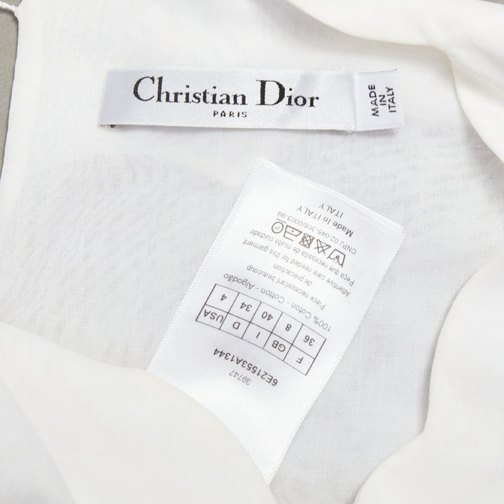 CHRISTIAN DIOR white cotton scalloped collar detail fitted vest shirt FR36 S