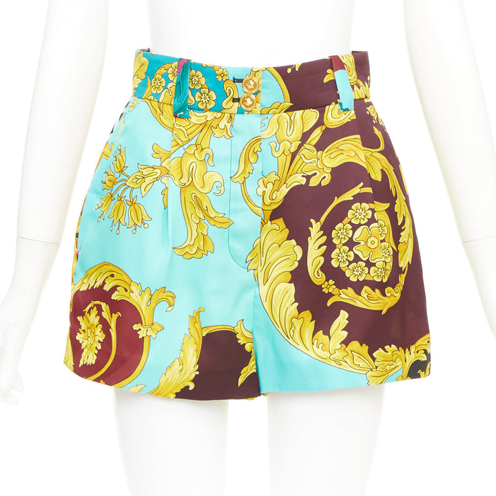 VERSACE cyan burgundy pink baroque print mixed printed high waist shorts IT38 XS