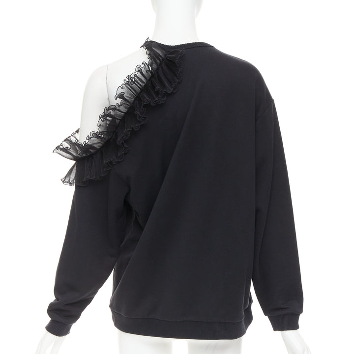 CHRISTOPHER KANE black cotton ruffle frill cut out shoulder studded sweatshirt S