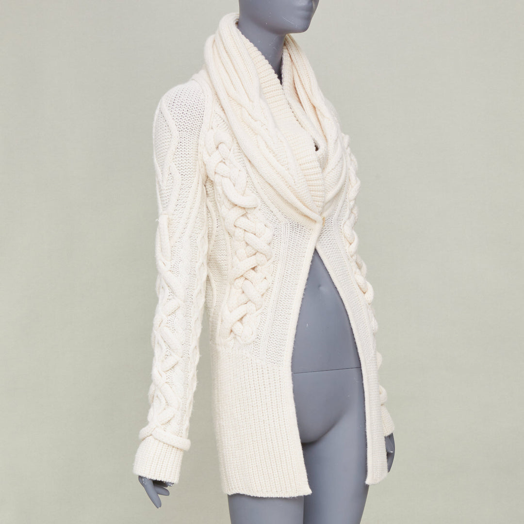 GIVENCHY 2011 strategic chunky cable knit cream cowl neck long cardigan top XS