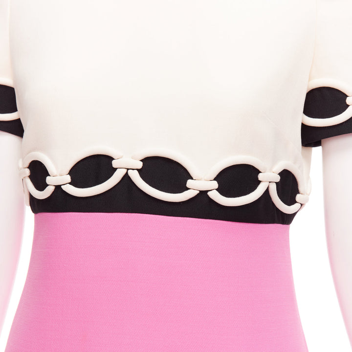 VALENTINO cream pink chain applique short fit flare crepe dress IT40 S