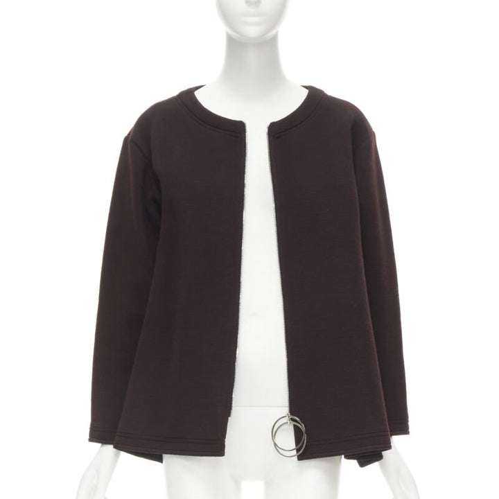 MARNI dark purple cotton wool silver ring cut out A-line cocoon jacket IT36 XS