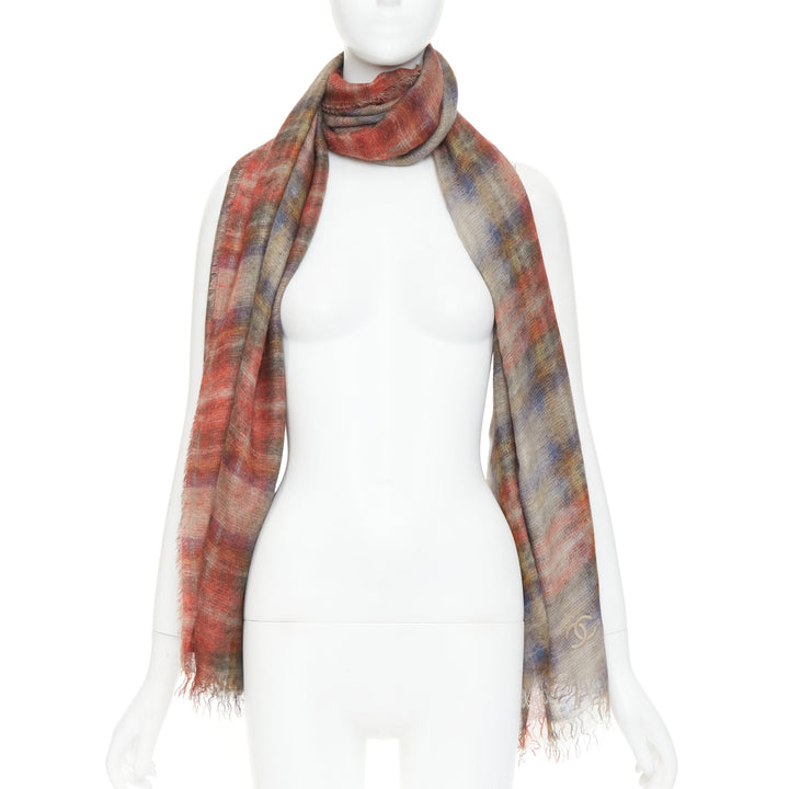 CHANEL 2013 Paris-Edinburg Metiers d'Art red tartan mohair fringed scarf