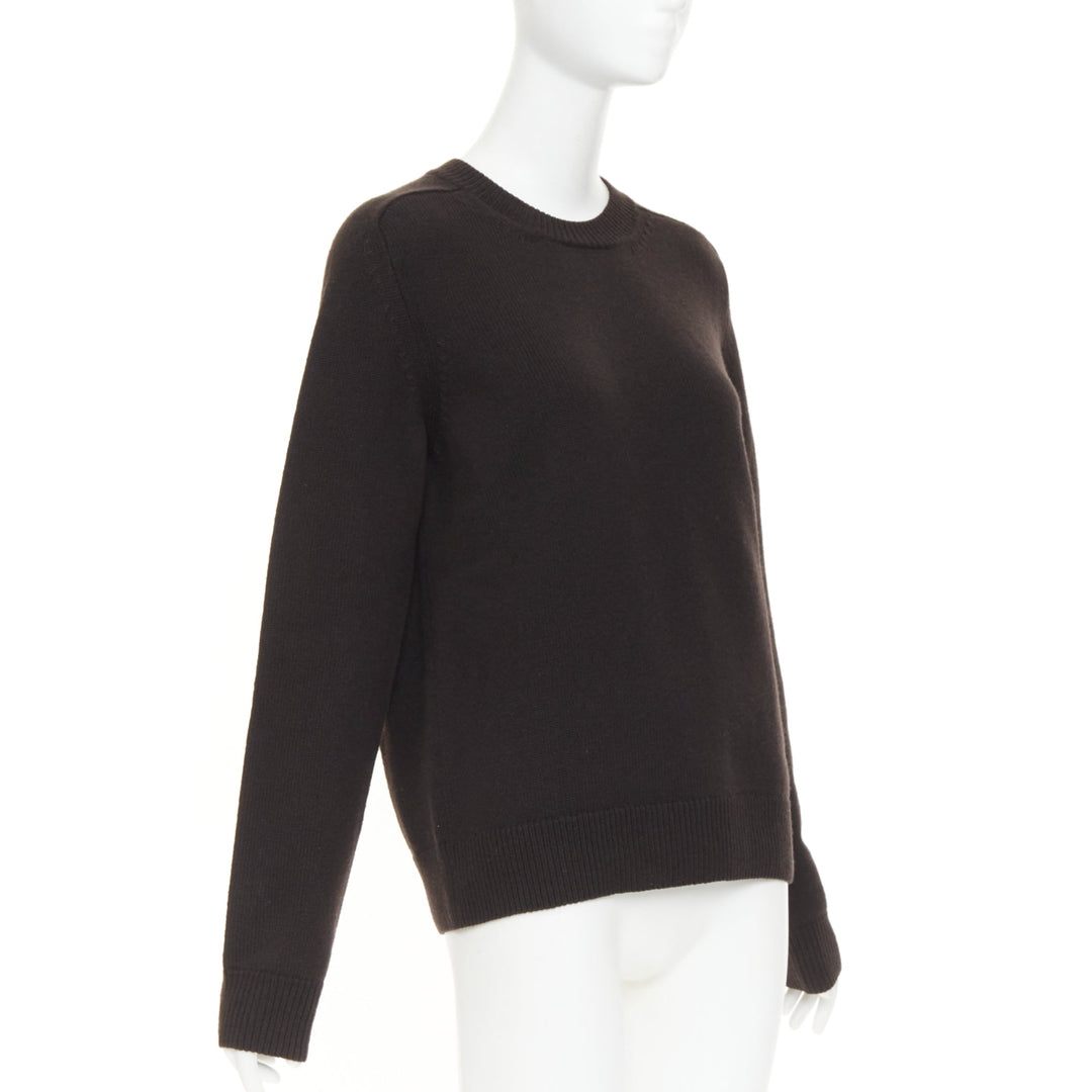 BOTTEGA VENETA  100% wool dark brown classic crew neck long sleeve sweater XS