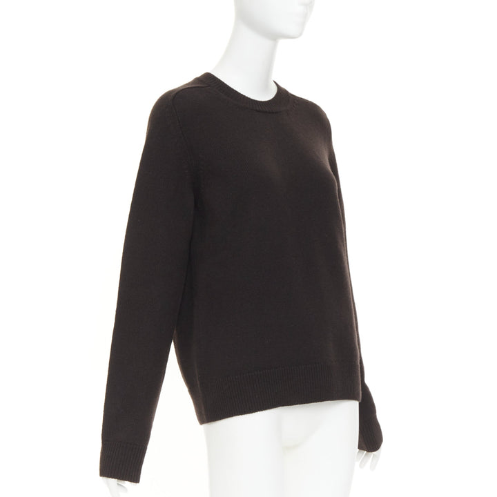 BOTTEGA VENETA  100% wool dark brown classic crew neck long sleeve sweater XS