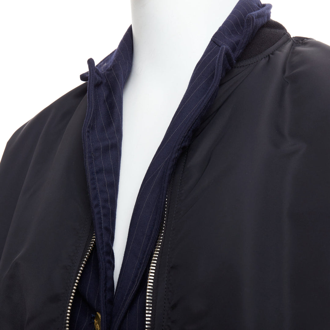 Male mannequin wearing Loro Piana Hiroshi Fujiwara Runway Black Feels like nylon Men Bomber Jacket in Size  XL | Available at JHROP