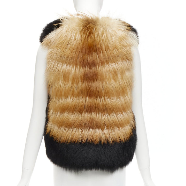 QUENTIN VERON black brown bicolor lamb fur bolero vest jacket FR36 S