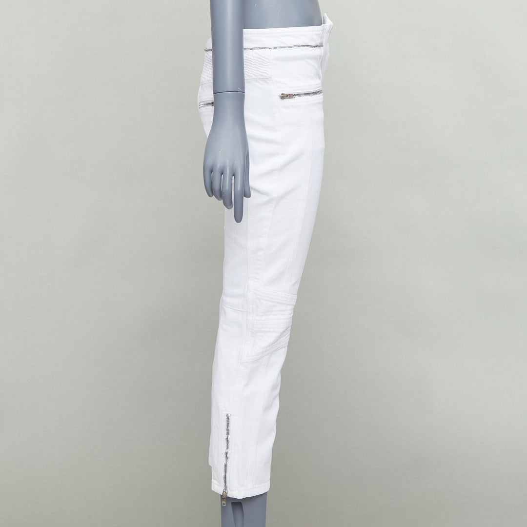 ISABEL MARANT Loma white denim silver zip panelled biker jeans FR34 XS