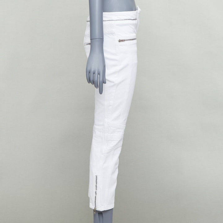 ISABEL MARANT Loma white denim silver zip panelled biker jeans FR34 XS