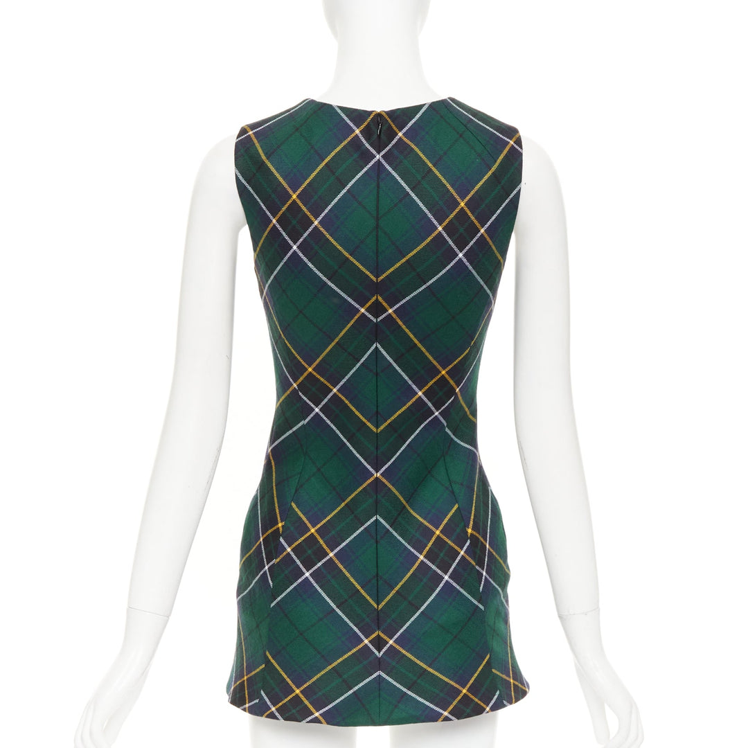 ALEXANDER MCQUEEN 2024 navy green yellow tartan wool sleeveless dress IT36 XXS