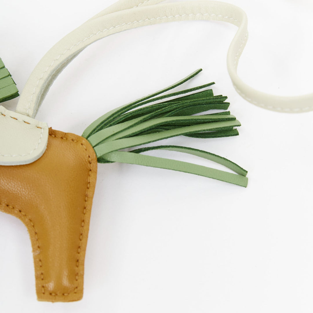 HERMES Rodeo PM sesame craie vert criquet lambskin leather horse bag charm