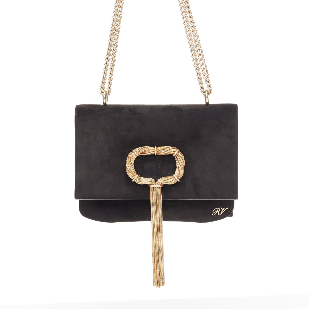 ROGER VIVIER 2017 Club Chain suede gold chain tassel buckle RV evening clutch