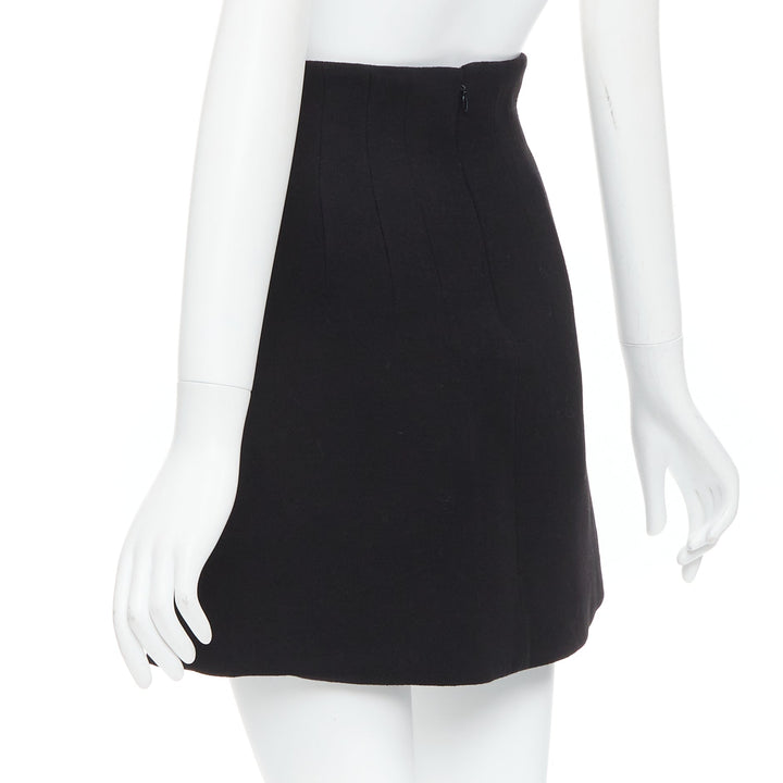 MIU MIU 2013 black 100% virgin wool high waist darted skirt IT36 XXS