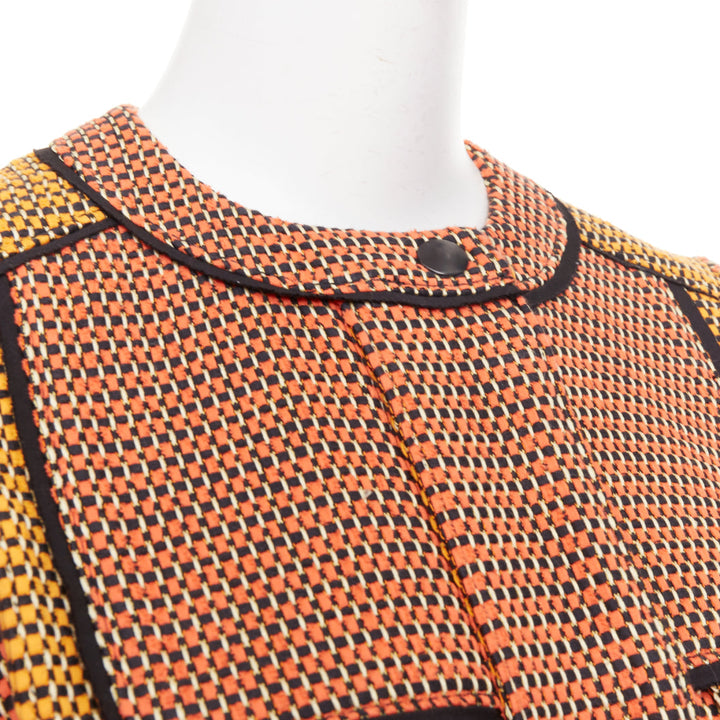 PROENZA SCHOULER orange basket weave tweed black leather trim jacket US2 S