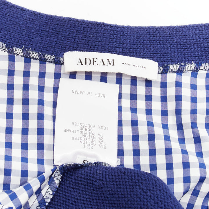 ADEAM blue cotton blend gingham ruffle back side tie cardigan sweater S