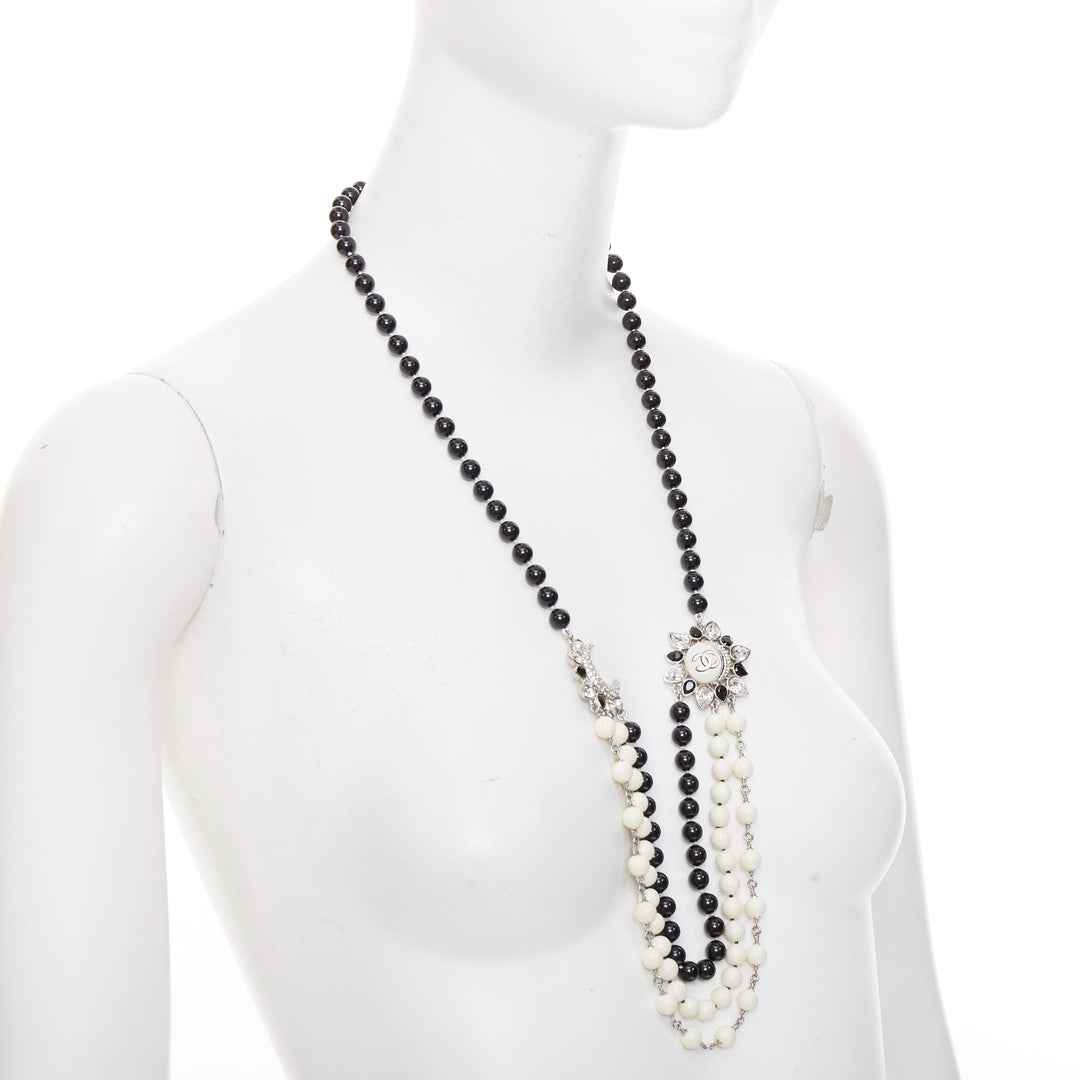 CHANEL C23C crystal CC logo sun moon black white beads long necklace