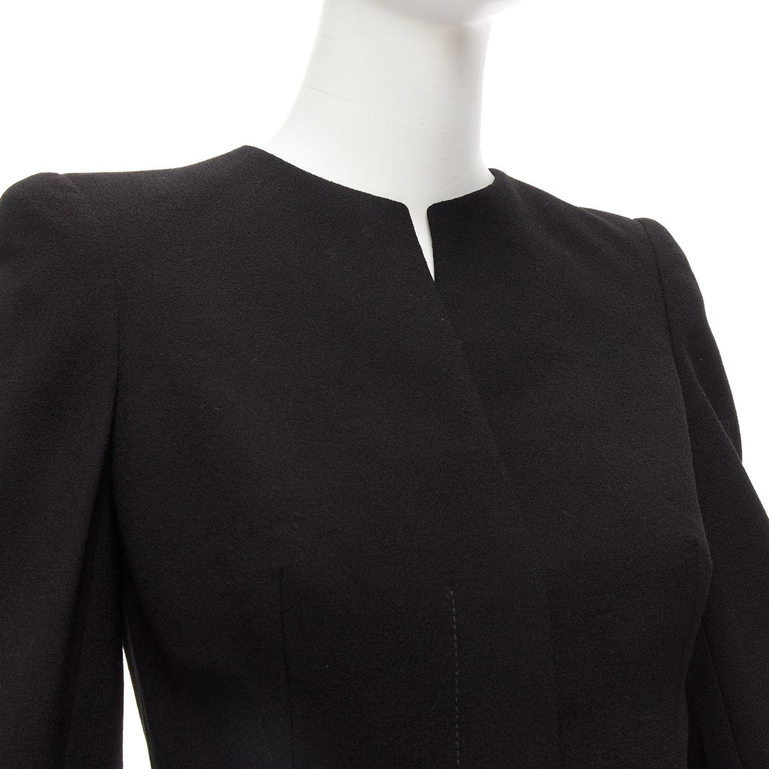 ALEXANDER MCQUEEN black 100% wool cropped sleeve peplum jacket IT38 XS