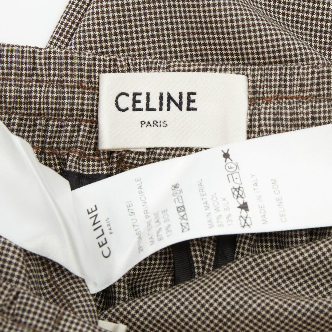 CELINE Phoebe Philo brown check wool silk drawstring pajama pants FR36 S