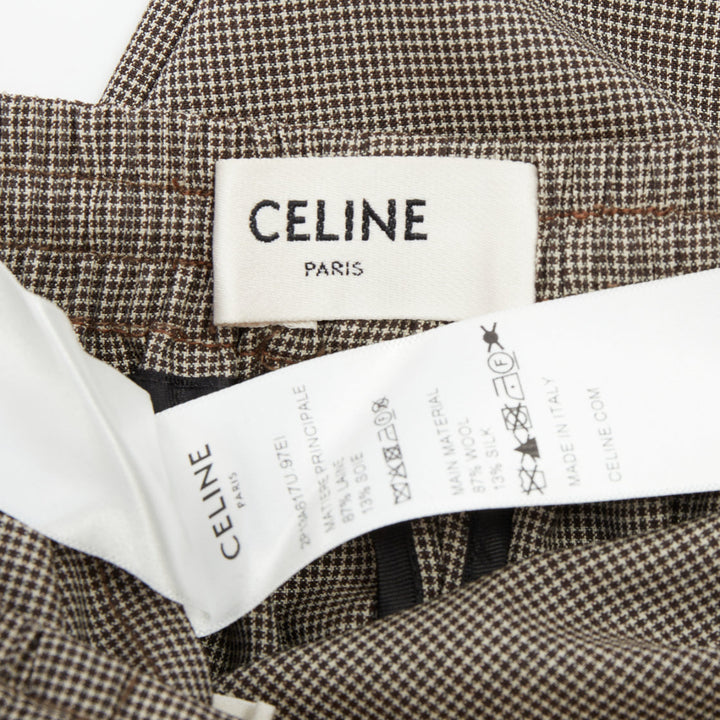 CELINE Phoebe Philo brown check wool silk drawstring pajama pants FR36 S