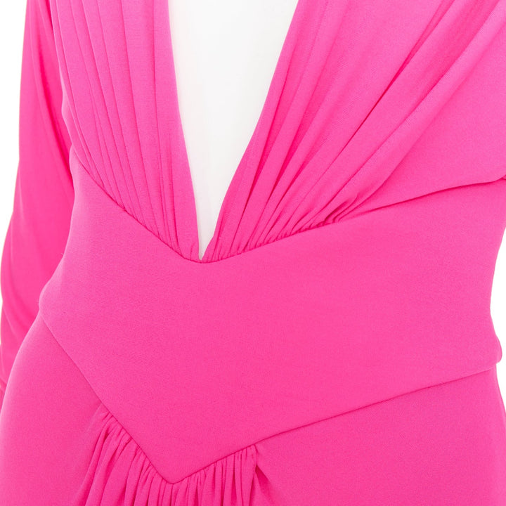 ALEXANDRE VAUTHIER pink viscose Power shoulder plunge drape dress FE36