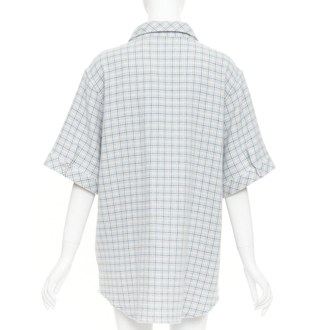 GOD'S TRUE CASHMERE River Tartan 100% cashmere Moonstone blue checkered shirt XL