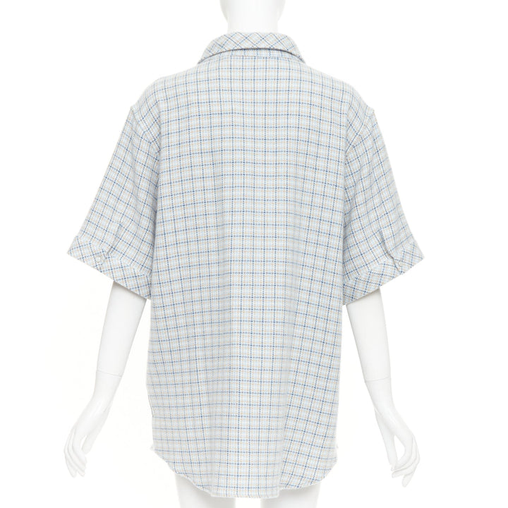 GOD'S TRUE CASHMERE River Tartan 100% cashmere Moonstone blue checkered shirt XL