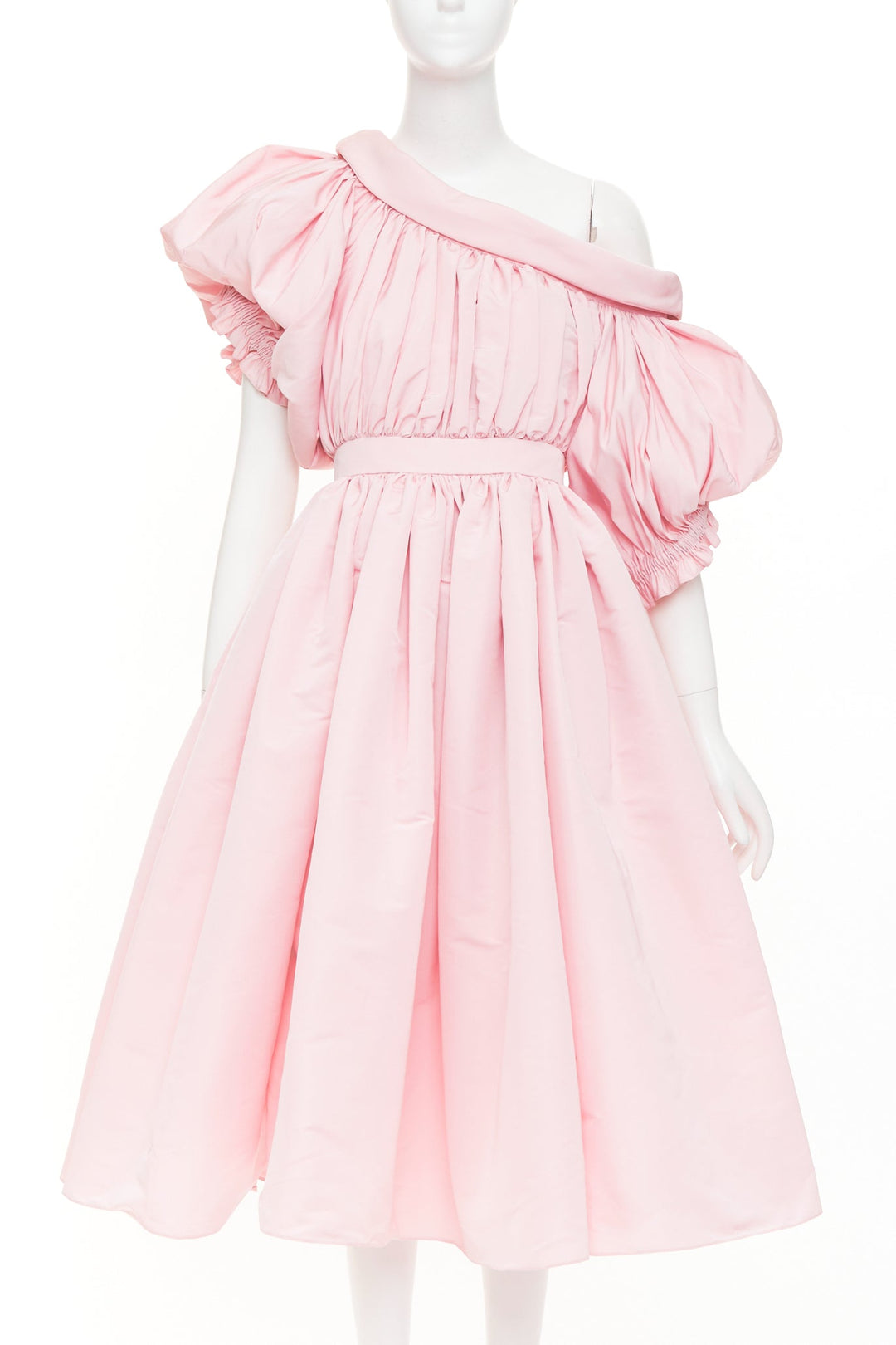 ALEXANDER MCQUEEN 2021 Runway pink anemone faille off shoulder dress IT38 XS