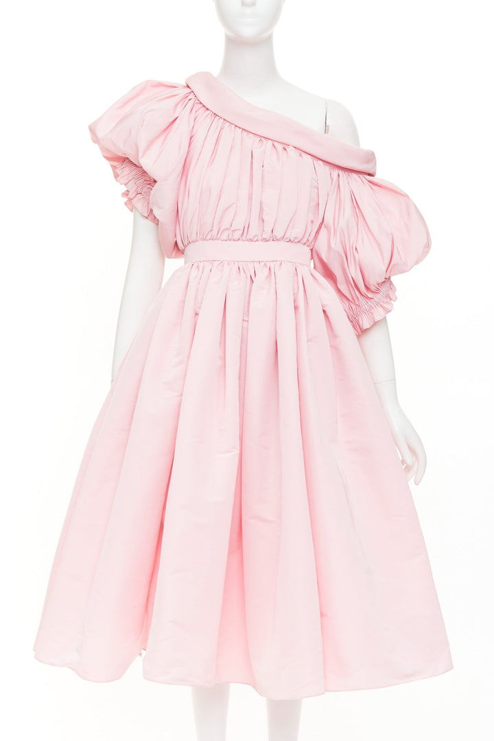 ALEXANDER MCQUEEN 2021 Runway pink anemone faille off shoulder dress IT38 XS
