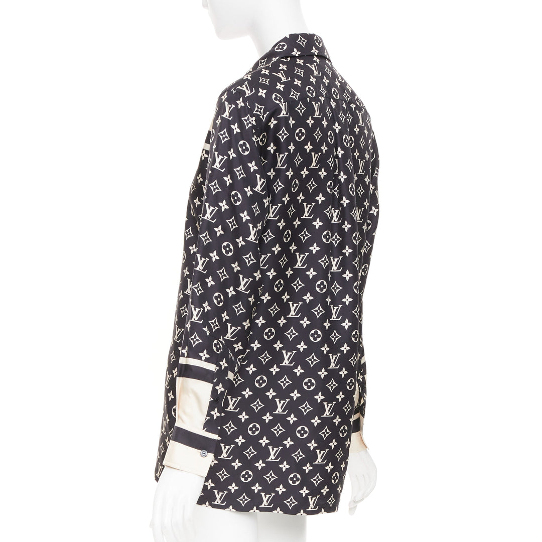 LOUIS VUITTON 2020 stripe accent mixed monogram silk long sleeve shirt FR34 XS