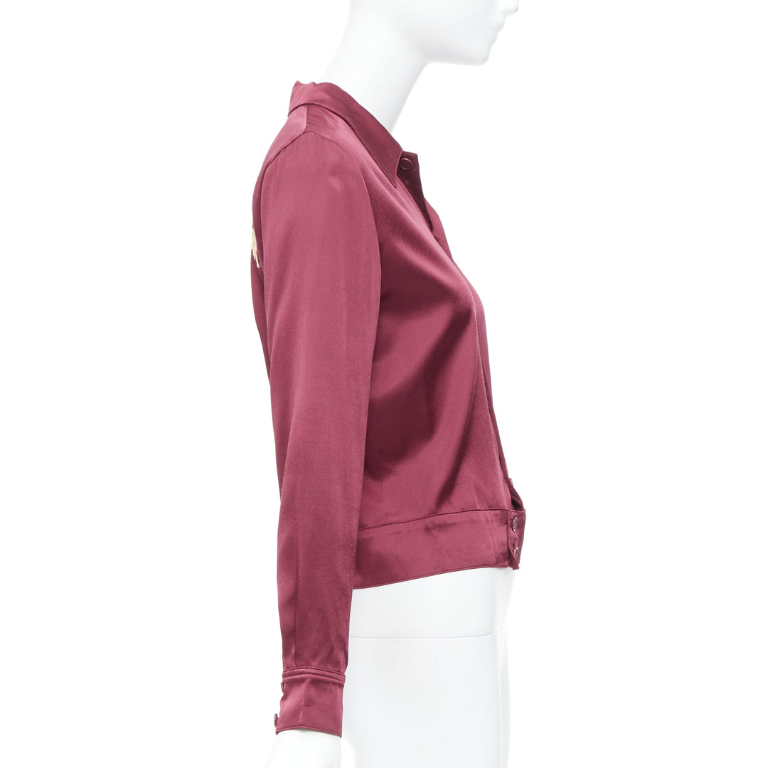 REFORMATION red satin Not Your Baby embroidery crop jacket XS