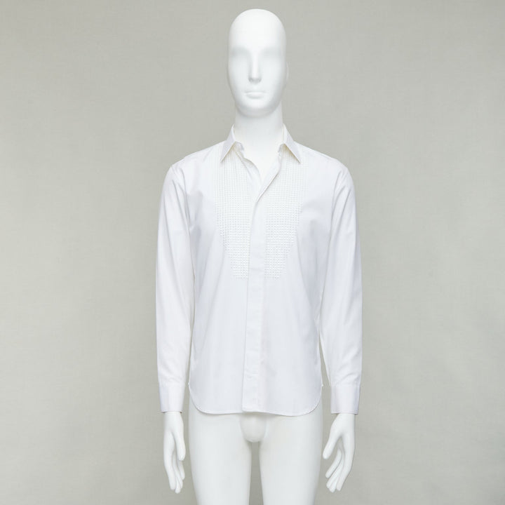 DIOR HOMME white cotton sequin applique front darted back shirt EU38 S